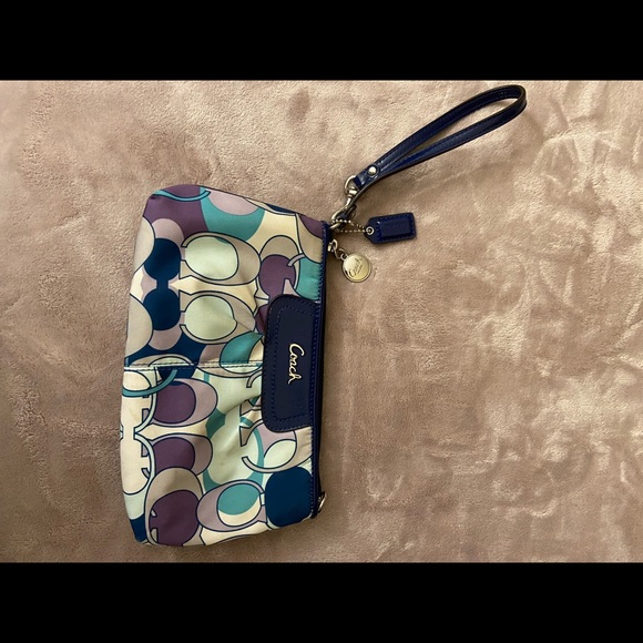 Blue, Purple and White Coach Wristlet - Picture 1 of 3